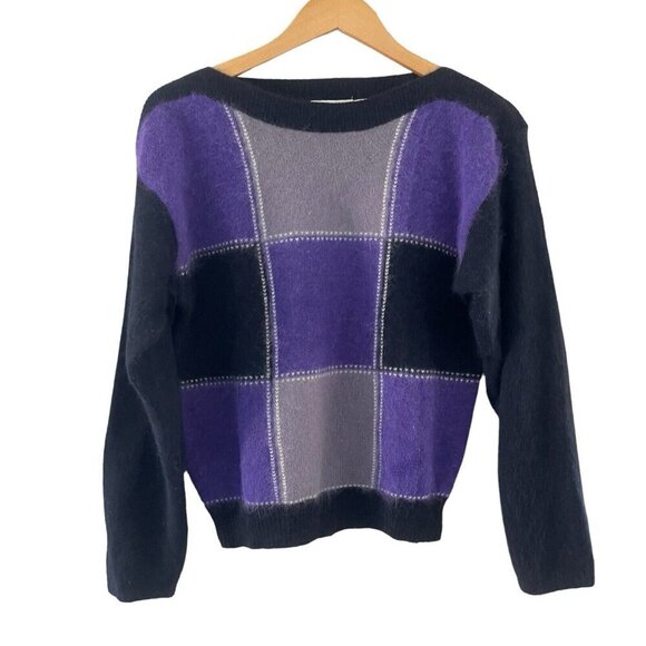Marisa Christina Mohair Lambswool Sweater Women’s M Black Purple Block Pattern - Picture 1 of 13